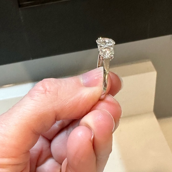 Diamonique Three Stone Platinum Clad Ring - Picture 3 of 5